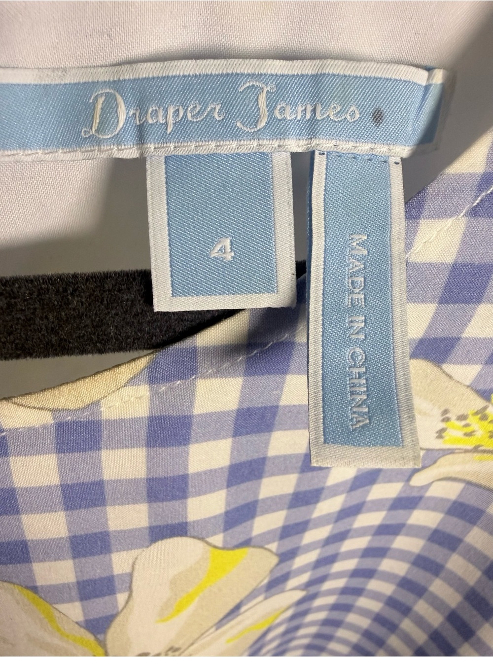Draper James Blue Gingham Floral Shift Dress Tie Sleeve Size 4 - Picture 5 of 6